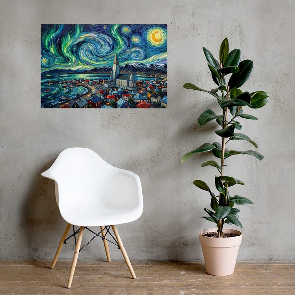 Aurora sobre Reykjavík — póster mate